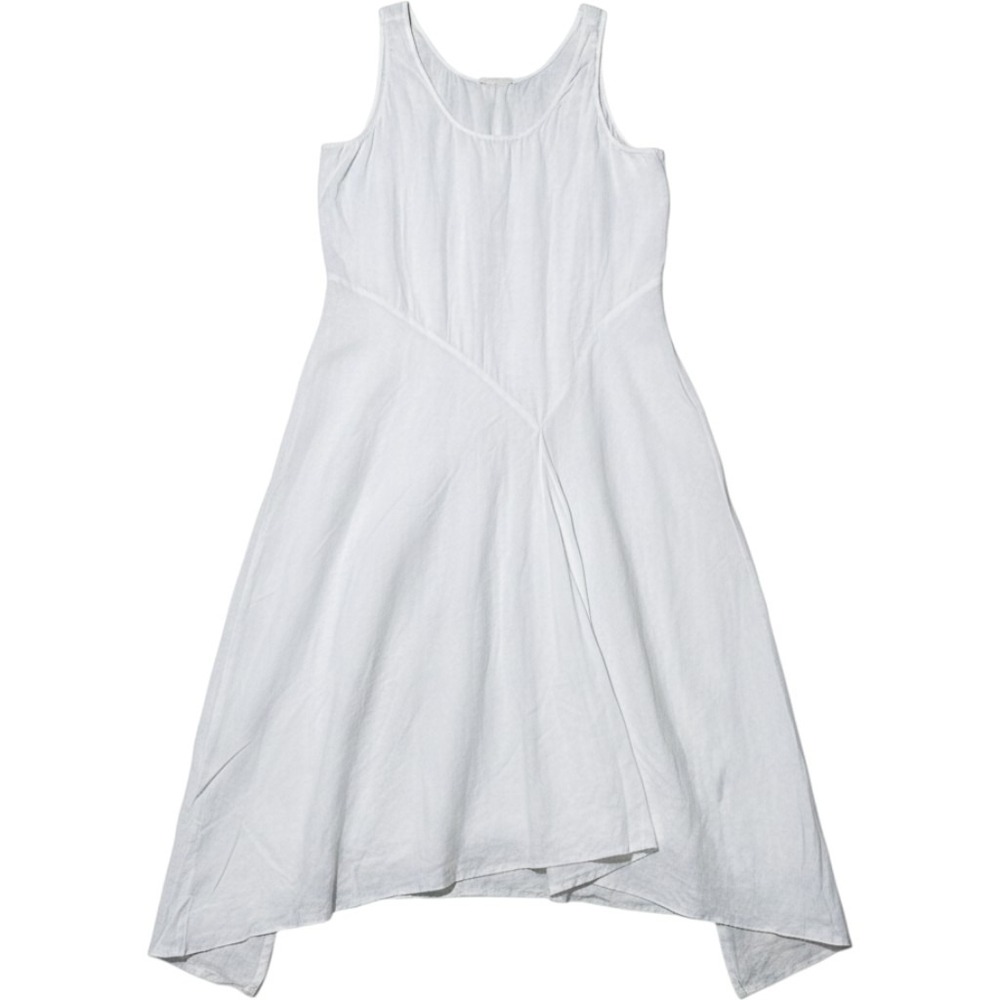 Eileen Fisher White Linen Sleeveless Handkerchief Hem Midi Dress Large